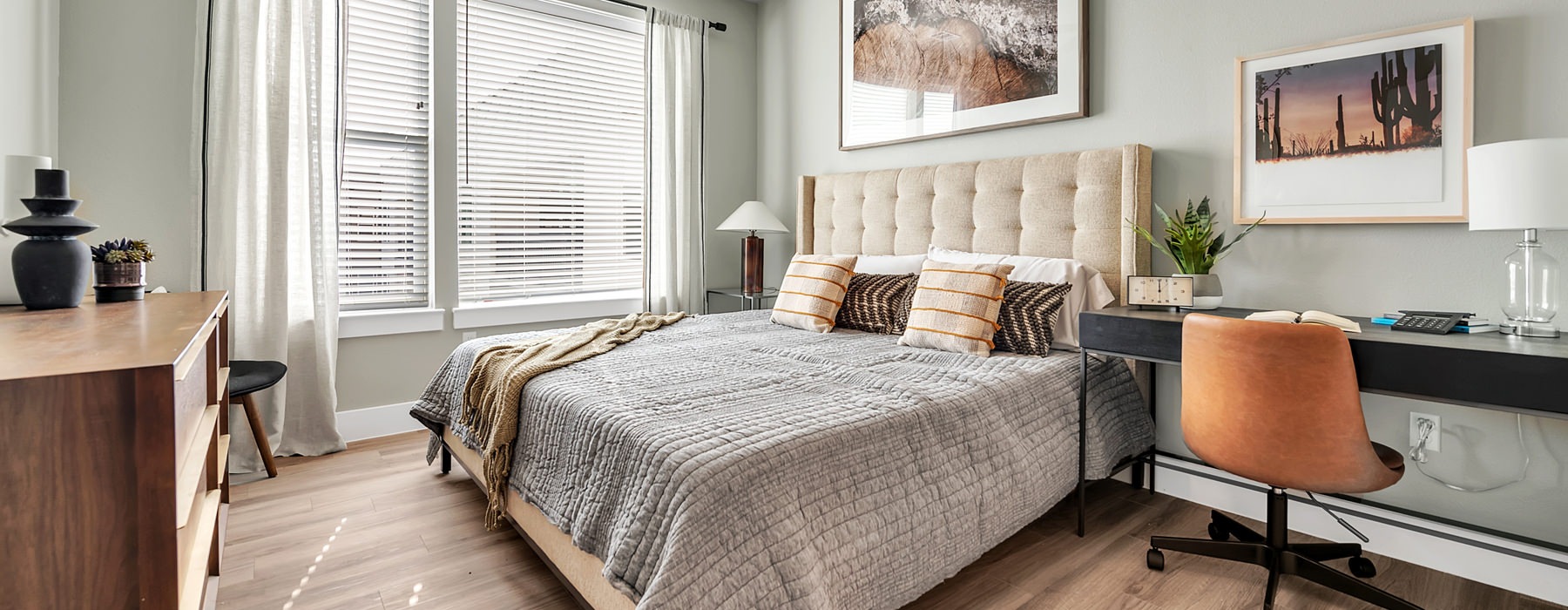 room with bed and large window