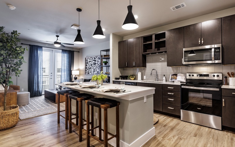 kitchen with island and seating